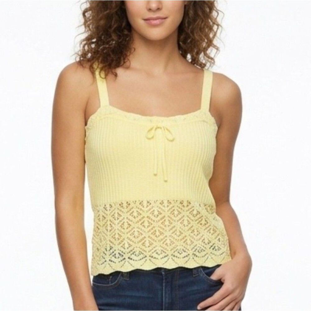 WILD FABLE Tank Top Soft Crochet Lace Hem Scalloped Yellow Women Large NEW NWT